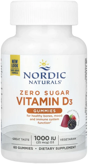 Nordic Naturals 무설탕 비타민D3 구미젤리 그레이트 와일드 베리 25mcg(1000IU) 구미젤리 60개, NordicNaturals무설탕비타민D3구미젤리그레이트, 1개, 60정 - 쿠팡