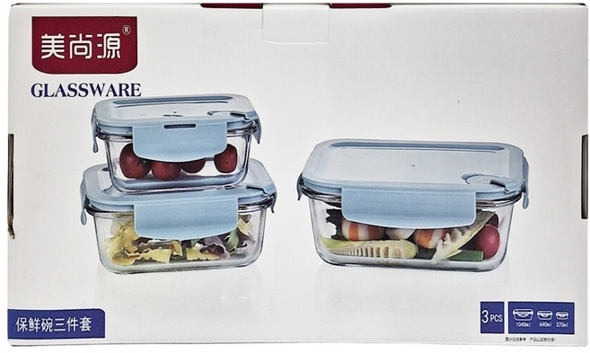 美尚源 耐熱可微波保鮮便當盒三件套 1770g, 1組