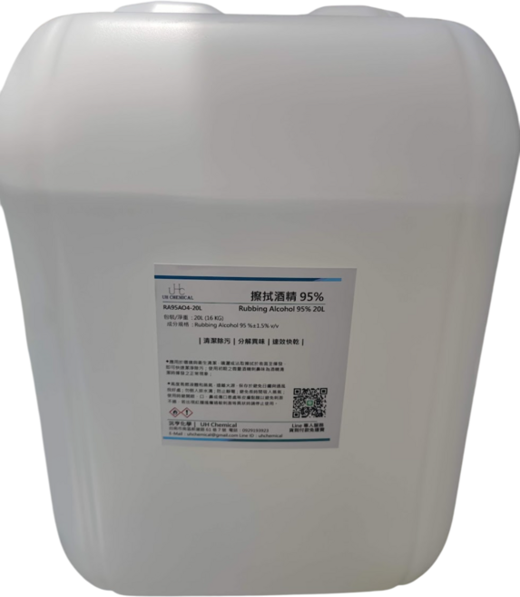 UH CHEMICAL 沅亨化學 擦拭酒精 95%, 1個, 20L