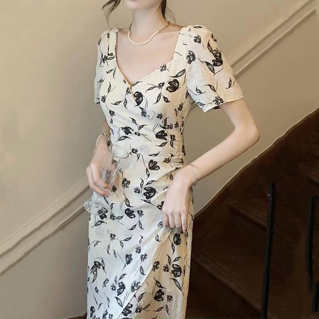 POMTOR 여성용 여름 트렌드 패턴 롱 원피스