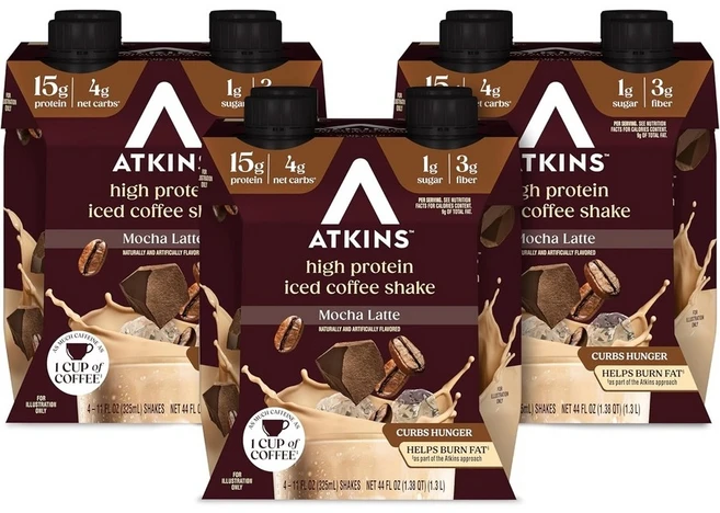 Atkins 앳킨스 모카라떼 프로틴 쉐이크 미국 직배송 325ml 12개입, 모카 라떼 외 2개 - 쿠팡
