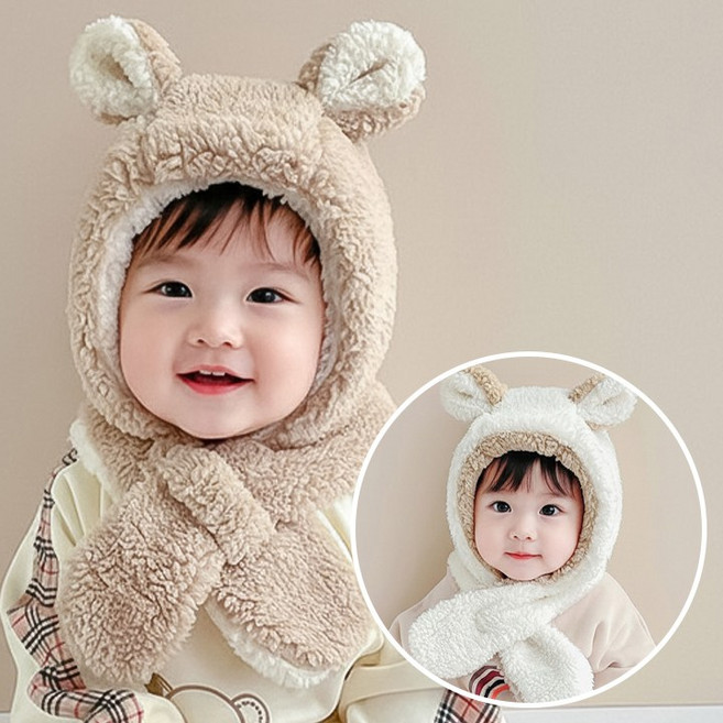 보니타콜렉티드 [~3세] 뽀글이 양면 토끼귀 곰돌이 아기 털모자 바라클라바 넥워머 아기 바라클라바