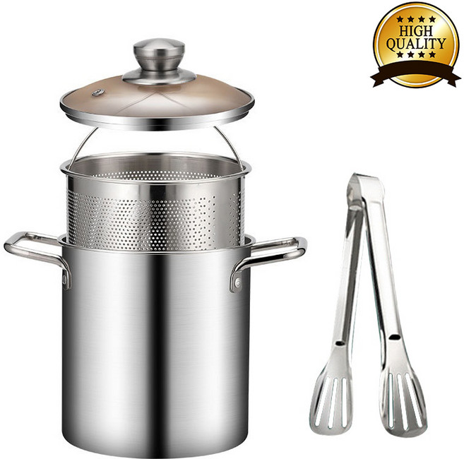 업그레이드 멀티팟세트 스텐304 IH멀티팟 냄비 멀티팟+필터+바스켓 세트 3.0L 튀김 냄비 캠핑 가정용 스탠냄비 라면냄비 양수냄비 튀김솥, 1세트, 실버