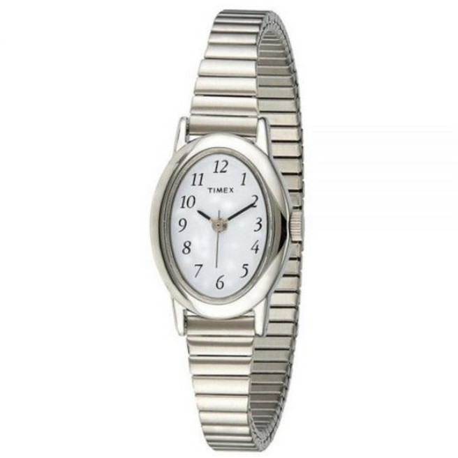 Timex 카바티나 여성용 손목시계 블랙 가죽 스트랩 (T21912), 실버톤/화이트