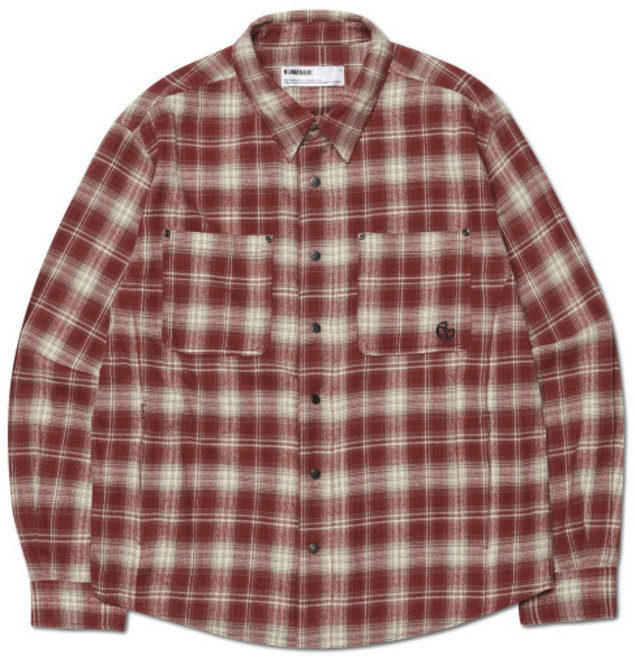 [노매뉴얼] NMWF52JK02BGD 셔츠원피스 셔츠스카프 FLANNEL CHECK SHIRT JACKET - BURGUNDY 5243150