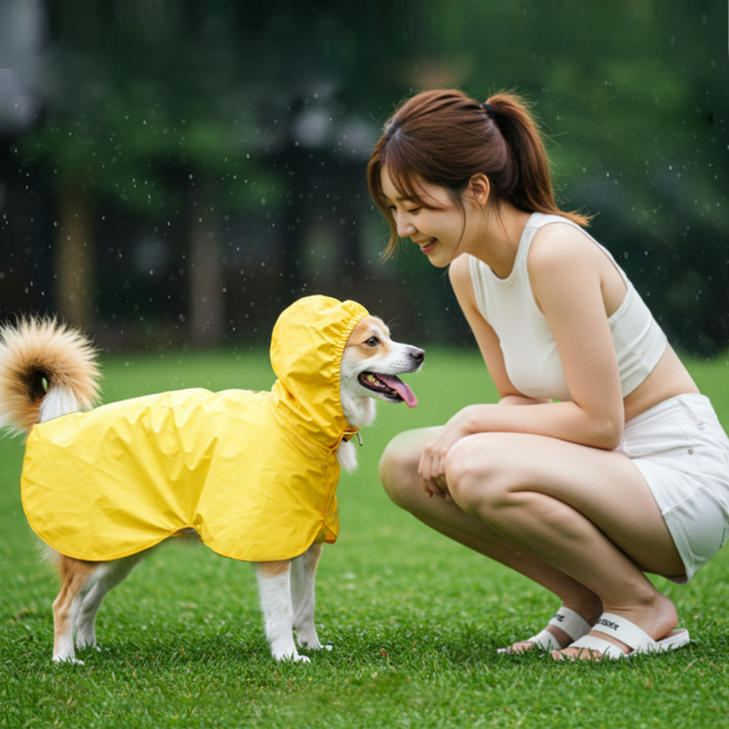 댕글펫 중형견 대형견 비옷 판초 강아지 우비, 1개, 옐로우