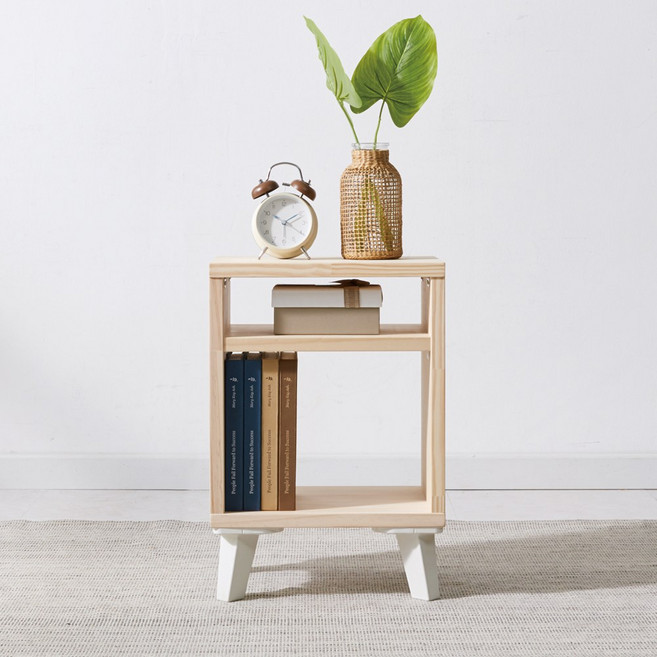 미송 원목 미니협탁 오픈형 400 수납 2단 거실 침실 사이드테이블