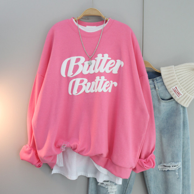 달콩 여성 빅사이즈 봄신상 롱맨투맨 BUBU발포나염오버핏맨투맨