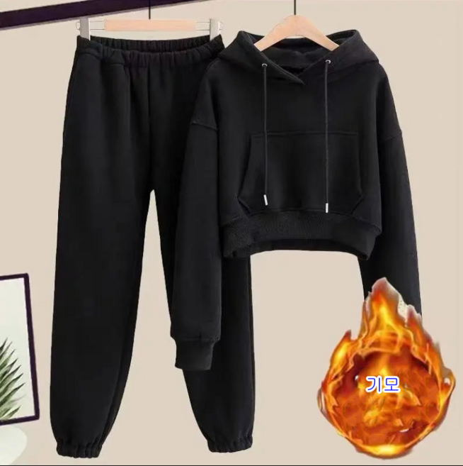 LOKEXING 여성가을 겨울 캐주얼 패션 세트 기모 도톰 후드 맨투맨 트레이닝복 겨울복 투피스