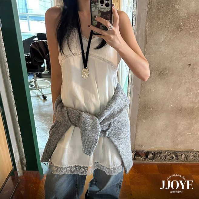 쪼예 레이어드템 프렌치 레이스 쉬폰 슬립 나시 원피스