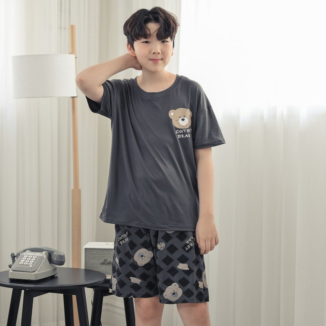 코코드림 주니어용 학생 럭키 곰곰스타 반팔 반바지 홈웨어 잠옷 세트