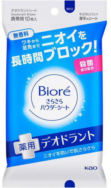 kao 카오 Biore 비오레 데오드란트 사라사라 파우더 바디 시트 무향료 휴대용 10매입, 1개