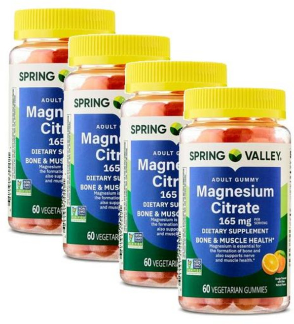 스프링밸리 마그네슘 시트레이트 165mg 오렌지맛 구미 젤리 Spring Valley Magnesium Citrate, 4개, 60정