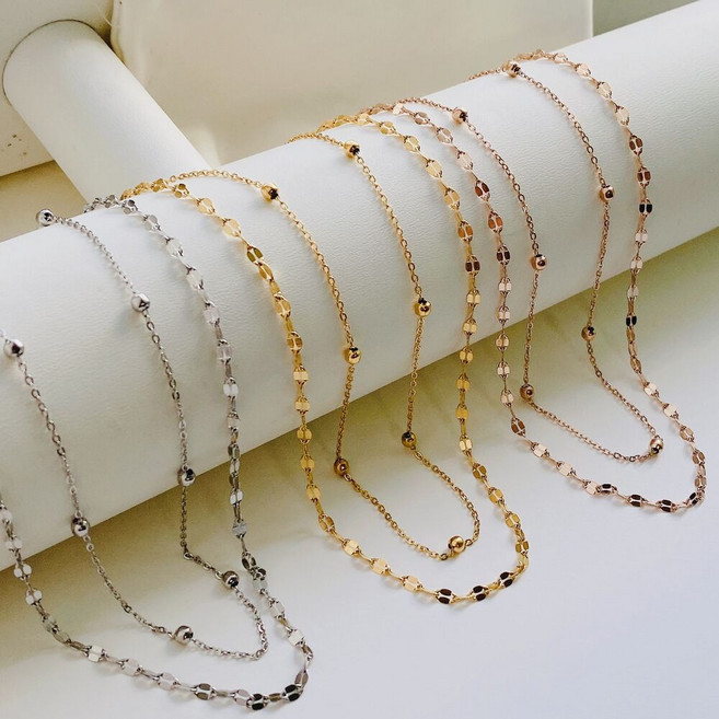 [써지컬스틸] 여리 물결 볼체인 두줄 목걸이