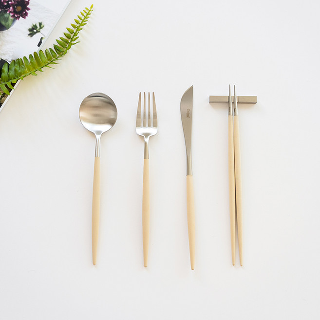 큐티폴고아 아이보리 디너 4종세트(실버) 스푼 포크 나이프 젓가락, 1개