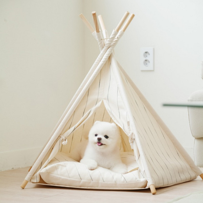 포쉬푸치 강아지 고양이 티피텐트 방석포함 5Color 인디언텐트하우스, 아이보리, 소형, 1개