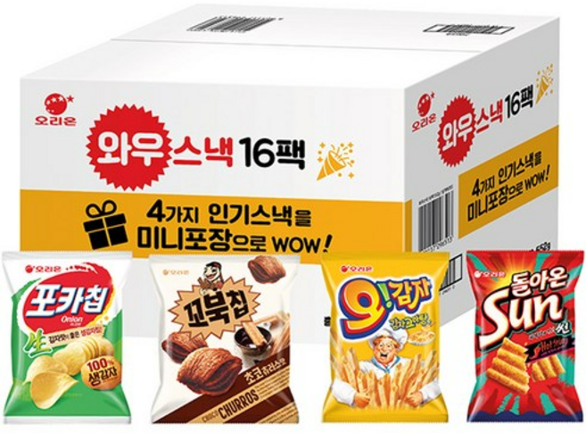 와우스낵 과자 선물세트, 포카칩 + 꼬북칩 + 오감자 + 돌아온썬칩, 7세트