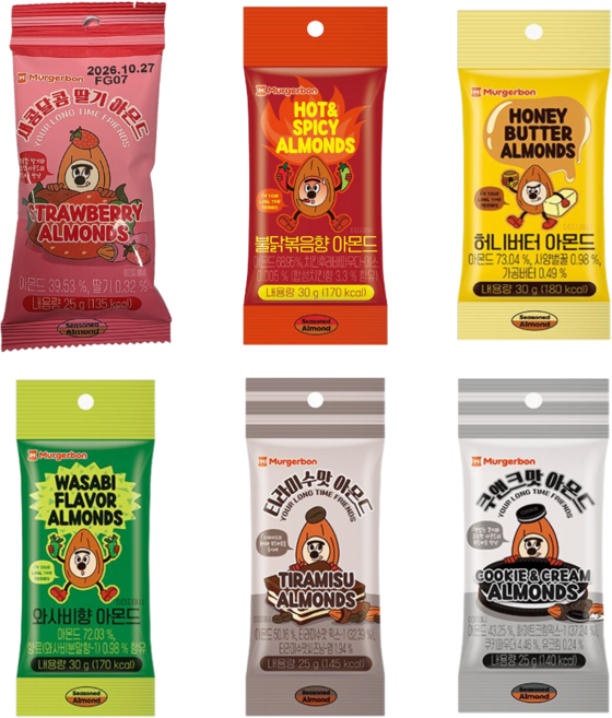 머거본 시즈닝 아몬드 6종 혼합세트 벌크업 탕비실 간식세트 (48개입), 25g