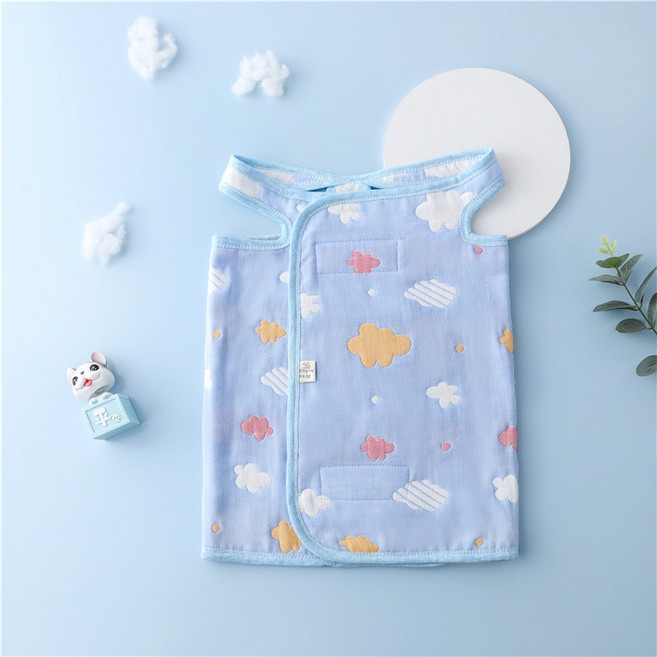 dingrou 寶寶護肚睡袋 兒童防踢被 春夏薄款紗布護肚被 空調防著涼肚圍, 藍色雲朵