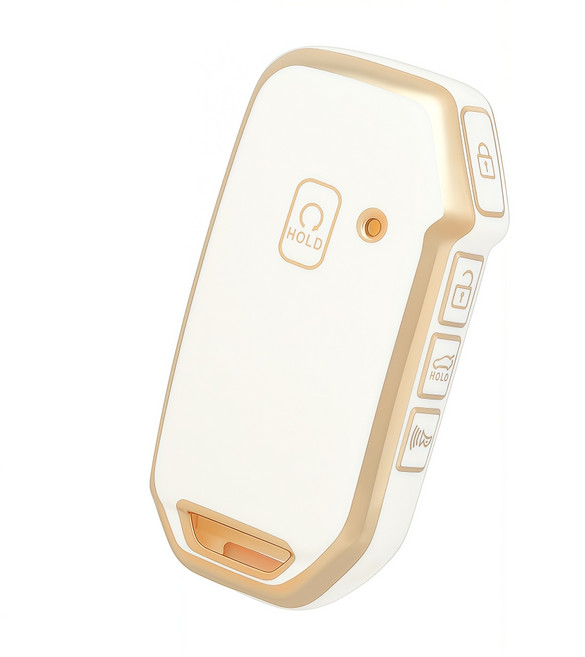 OFFCURVE 기아차 5버튼 스마트키 전체커버 TPU 키케이스 스포티지 셀토스 쏘렌토 카니발 니로 K5 호환 방수 초슬림 자동차 키커버, 화이트 골드