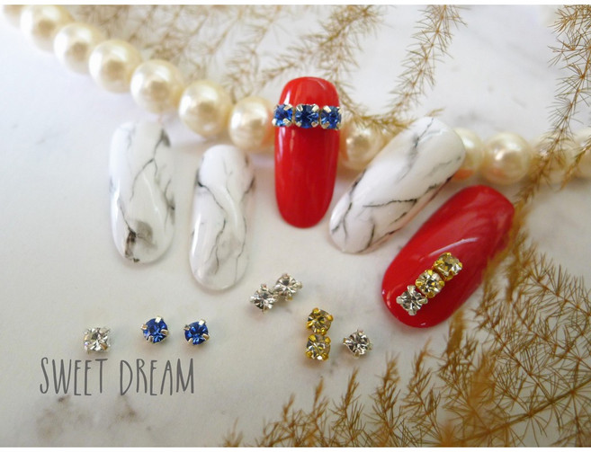 美甲爪鑽 四爪鑽 指甲鑽, 1個, 金底白鑽【50顆】, 金底白鑽