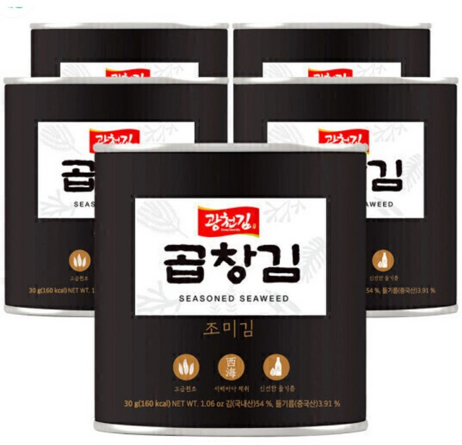 광천김 프리미엄 곱창 캔김 최신제조 햇김 1캔당 54매입, 5개, 30g