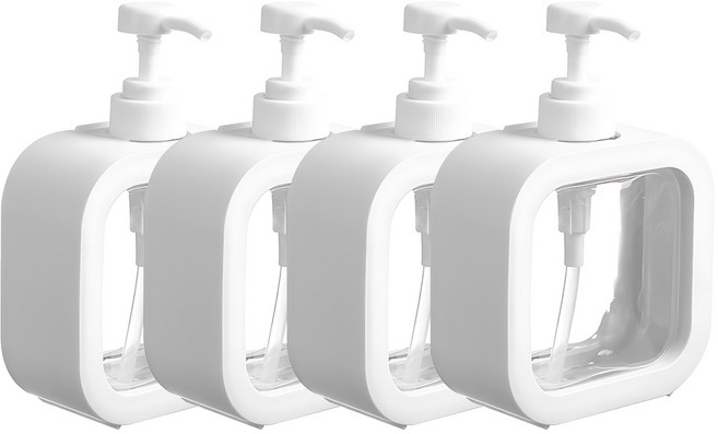 코아 사각 투명 펌프 디스펜서 300ml 4개 세트 플라스틱 용기, 화이트