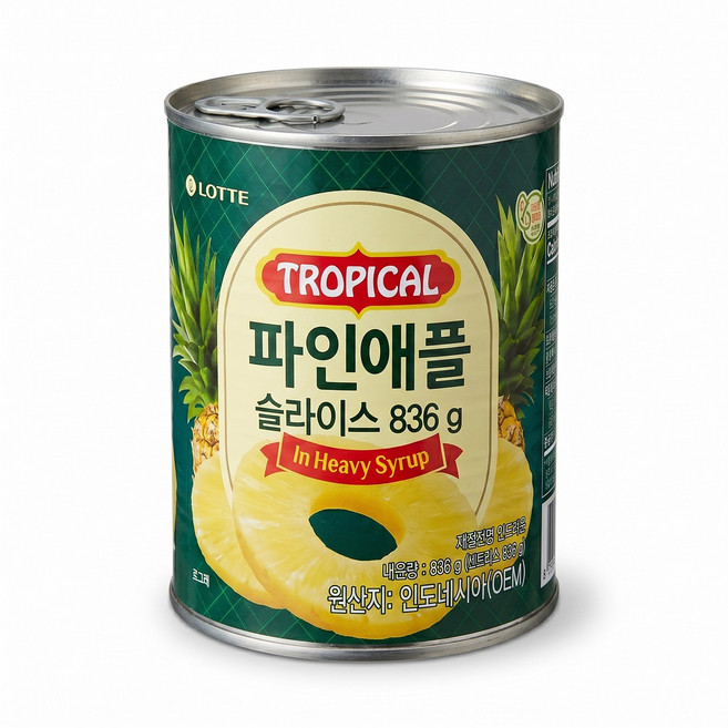 롯데 파인애플 슬라이스 836g 한박스(12개입) 팥빙수 화채 과일 통조림, 1박스