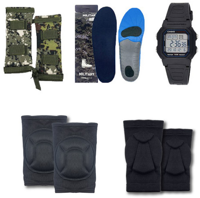 가든아미 입대준비물세트 & 10기압 방수시계 G 군인 군대 논산훈련소 군입대필수품 훈련병, 보호대3종+10기압방수시계+전투화깔창XL, 1개