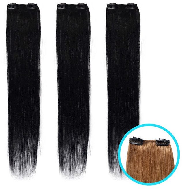 프리티레이디 가벼운 헤어피스 2핀x3피스 똑딱핀이 2개 부착된 헤어피스 3개 구성 숱보충용 똑딱이붙임머리 인모 붙임머리, #NA, 1개, 45cm