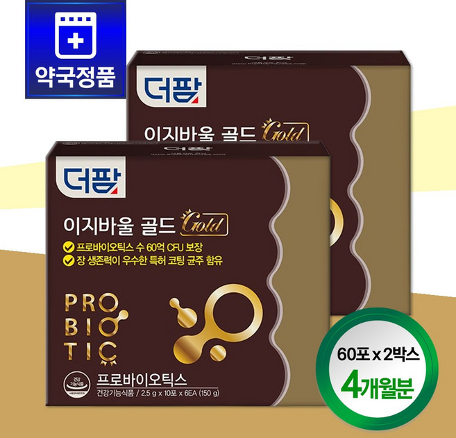 보장균수 60억CFU 프로바이오틱스 더팜 이지바울 골드 60포 x 2박스 (4개월분), 1박스, 0.6회분