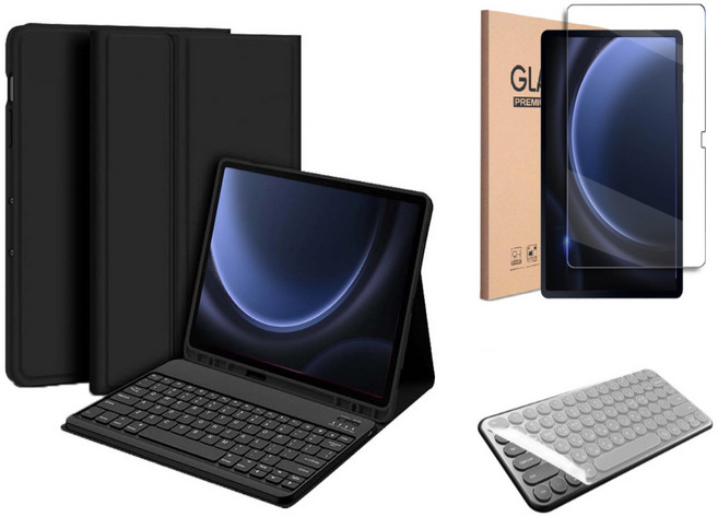 갤럭시탭 호환 블루투스 무선 키보드 케이스 북커버 S펜수납 삼성, 블랙