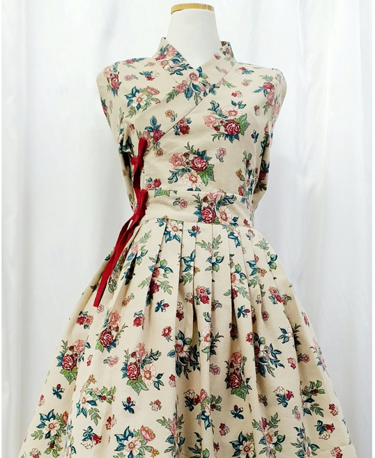 기모 야생화 철릭 원피스 베이지 생활한복 개량한복 사이즈 추가 가능 빅사이즈 [이리스]