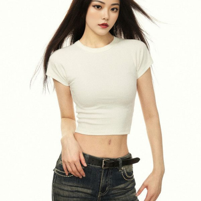 美式短袖T恤女夏季短款露臍上衣 顯瘦