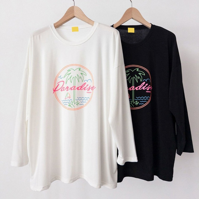 빅걸스토리 빅사이즈 여성 박스핏 상의 래쉬가드 긴팔티, 화이트