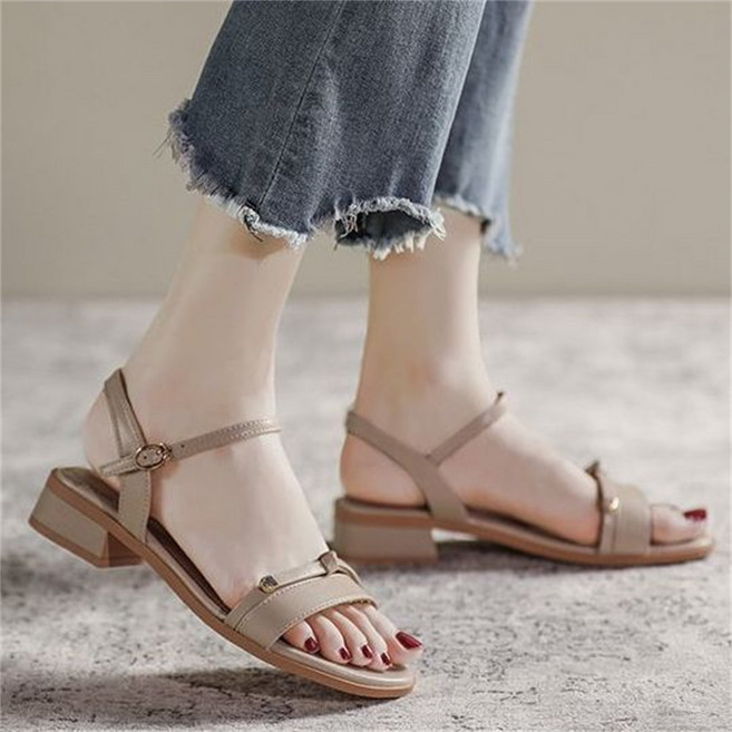 TKX 여성용 심플 디자인 오픈토 스트랩 샌들 편안한 낮은 굽 데일리 캐주얼 신발 여름용