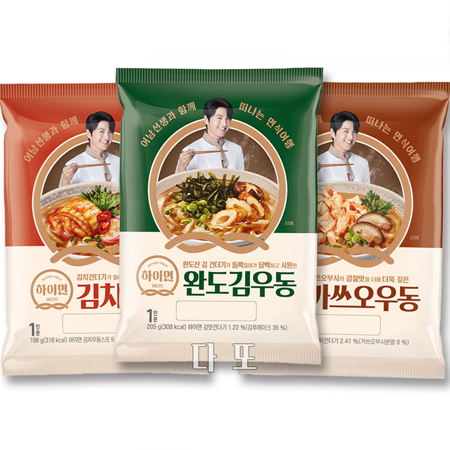 삼립 하이면 완도김우동 1봉(205g) / 가쓰오우동 1봉(207g) / 김치우동 1봉(198g), 205g, 1
