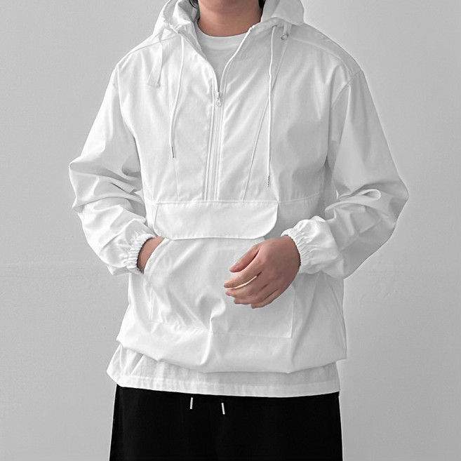 다이나믹피플 남자 스트링 아노락 후드 오버핏 반집업 바람막이 윈드브레이커