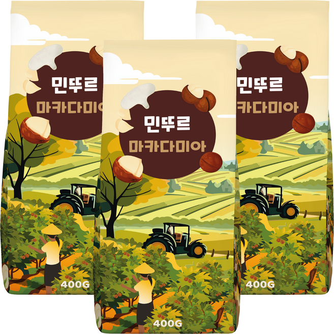 마카다미아 무염 견과류 대용량 프리미엄 간식 진공포장, 400g, 4개