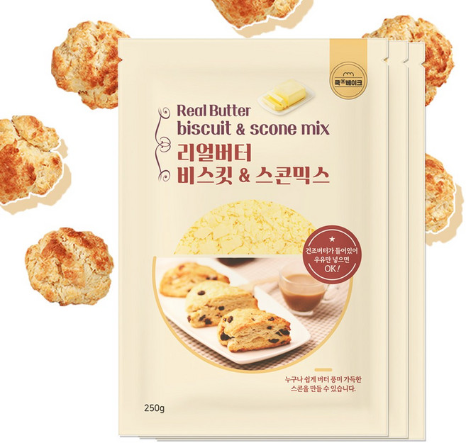 버터없이 우유만 넣어 만드는 비스켓 & 스콘믹스, 250g, 3개