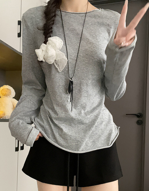 【防曬顯瘦】罩衫 防曬衫 罩衫女 防曬衣 防曬外套 寬鬆T恤 卷邊圓領 設計感上衣 夏季外穿百搭 長袖防曬, 灰色
