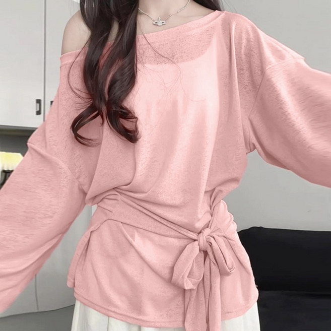 메이킹유 [~2XL/3size] 라운드넥 리본 니트 WC160024시스루랩티셔츠