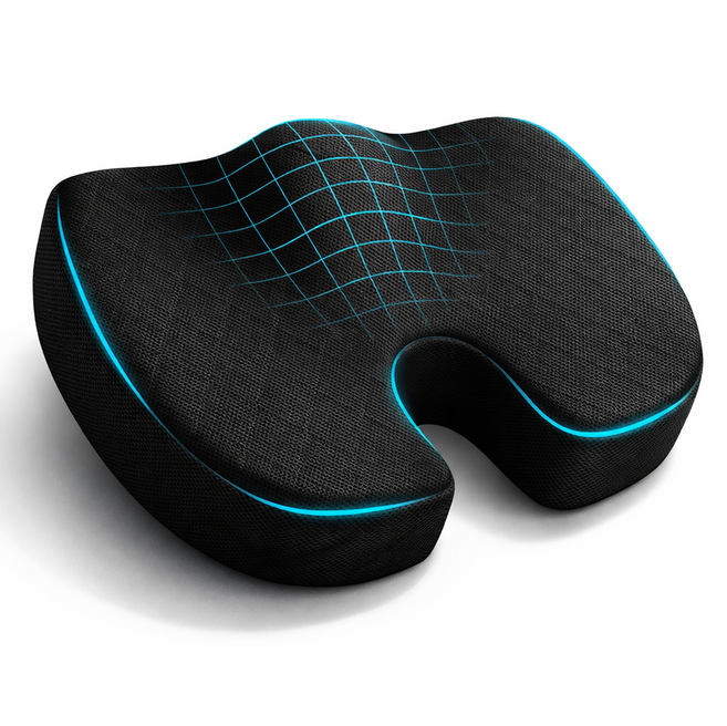 제로핏 기능성 메모리폼 꼬리뼈 자세교정 인체공학 엉덩이 방석, 블랙