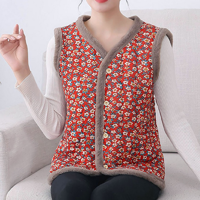 융털조끼 꽃무늬 할머니조끼 김장 겨울 촌캉스 양털 누빔 수면 빅사이즈