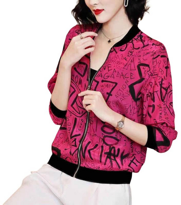 여성 시폰 프린트 야구 점퍼 봄여름 패션 자외선 차단 점퍼 Baseball Jacket SC 뉴타임즈 A617P449