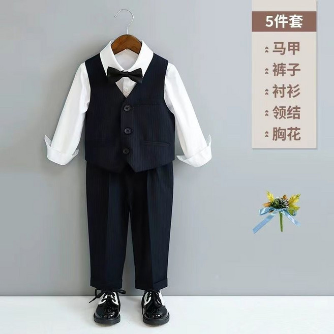 兒童禮服 春季新款英倫條紋西裝套裝 寶寶週歲演出服 男童花童禮服 兒童禮服