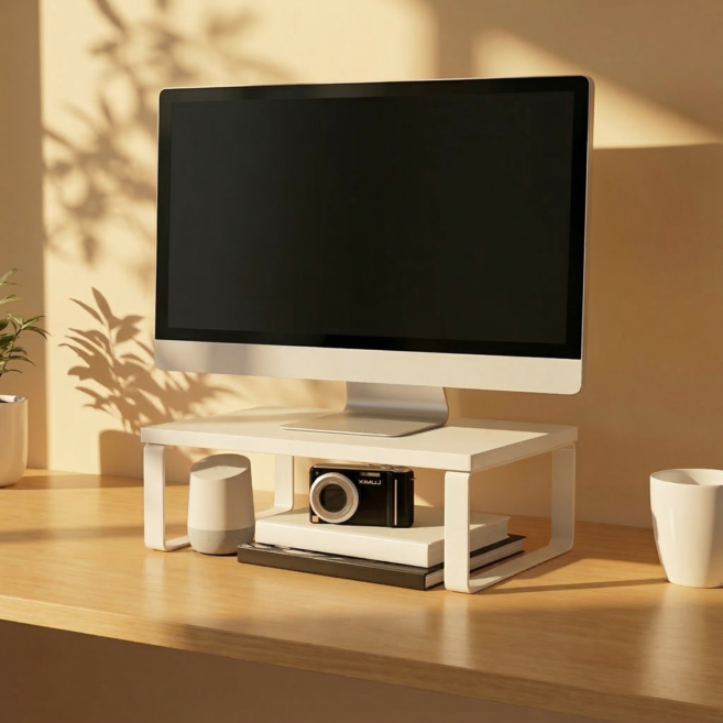 바오르 거북목 방지 튼튼한 데스크 셋업 모니터 받침대 30cm, 화이트 높이 16.5 cm