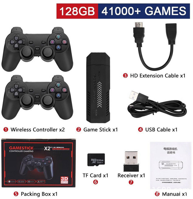 X2 PLUS 256G 128G 에뮬레이터 레트로 무선 용품 콘솔 컨트롤러 50 비디오 4K 선물 플레이어 TV 64G HD 3D 10 게임, 01 128GB