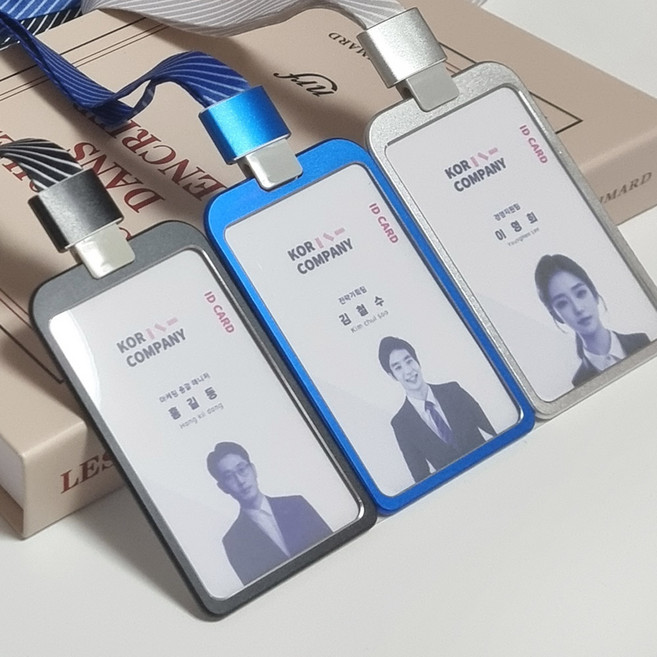 토이팝21 메탈 사원증 케이스 목걸이 줄 신분증 명찰 출입증, 1개, 그레이