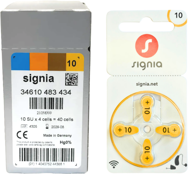 시그니아 보청기 배터리 10번 40알 노란색
